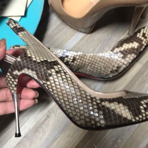 Louboutin snakeskin sling back heels